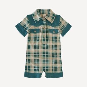 2T Kate Quinn Balsam Ranch Plaid Shortie Romper Green Retro Bamboo